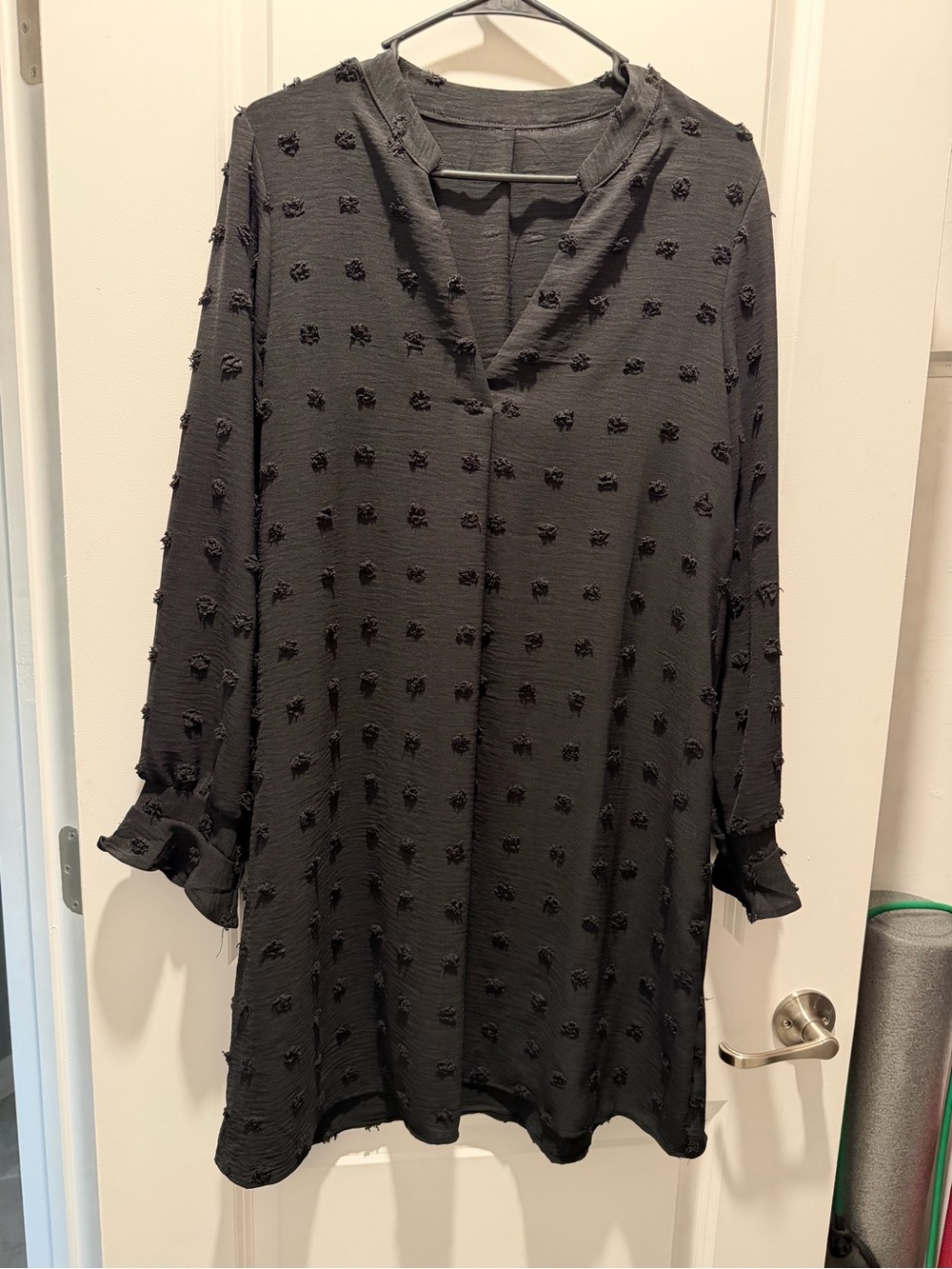 Black Textured Dot Tunic Dress